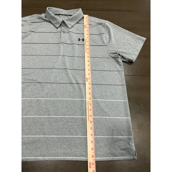 Under Armour Mens 2XL Gray Striped HeatGear Performance Golf Polo Shirt Loose - Picture 4 of 6